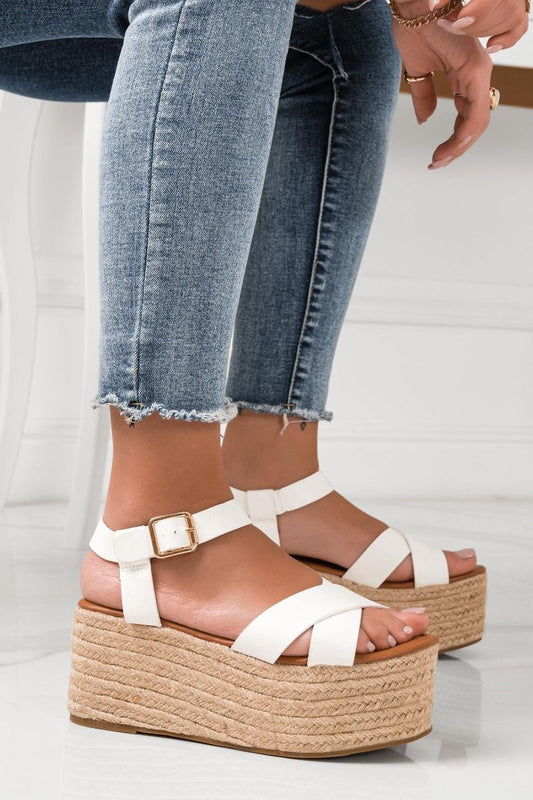 MARTINA - White espadrilles sandals with wedge