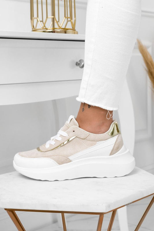 DONATA - White sneakers with beige details