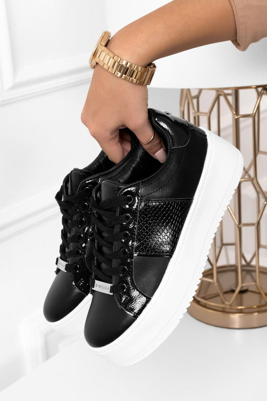 MORENA - Black sneakers with python print details