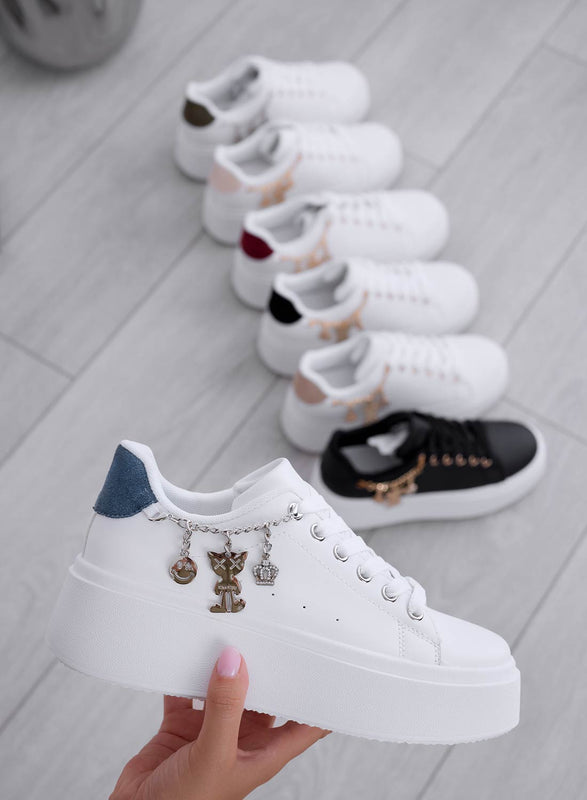 MARBELLA - White sneakers with blue back and gold charms