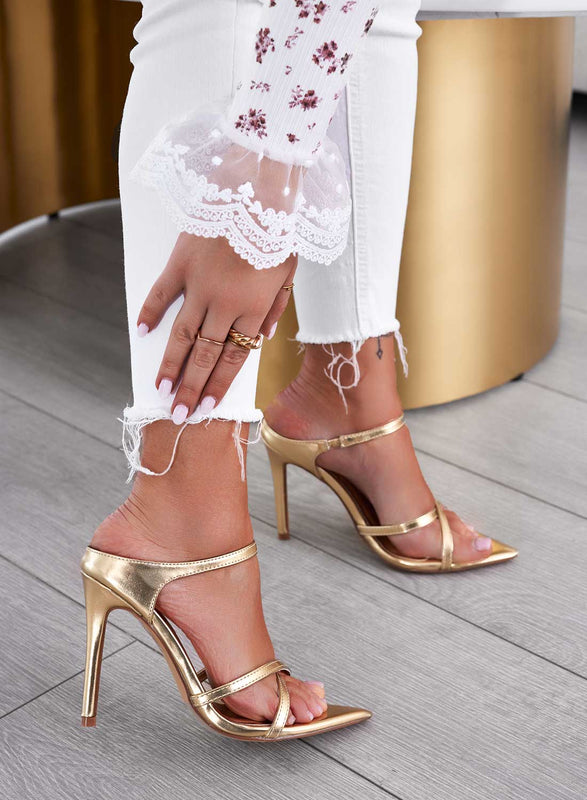 NATALY - Gold sabot sandals with high stiletto heels