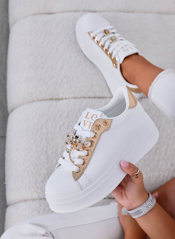 CELY - White jewel sneakers with gold dragonfly