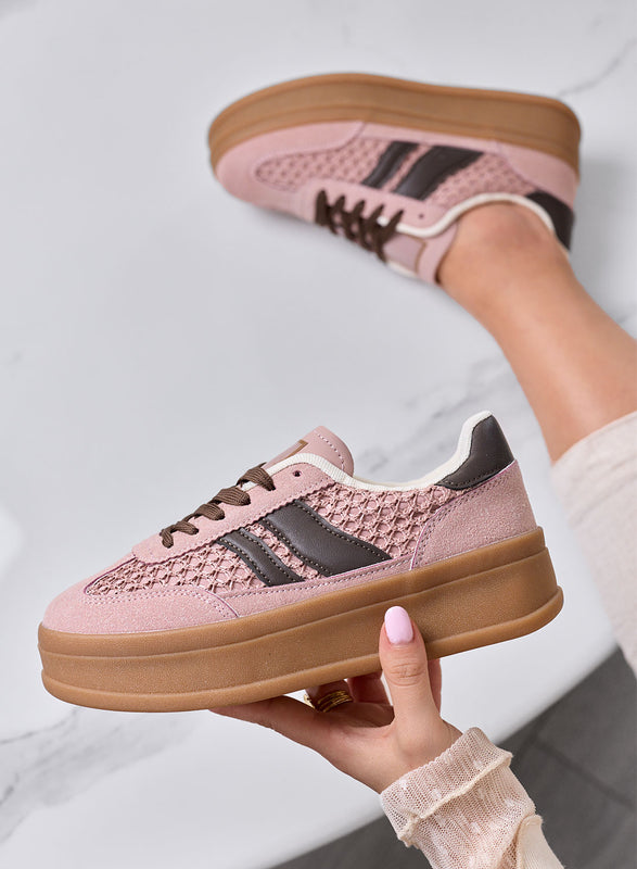 MARISOL - Baskets roses avec empiècements marron et semelle en caoutchouc