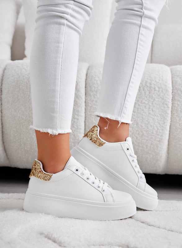 MALVIN - White sneakers with gold glitter back