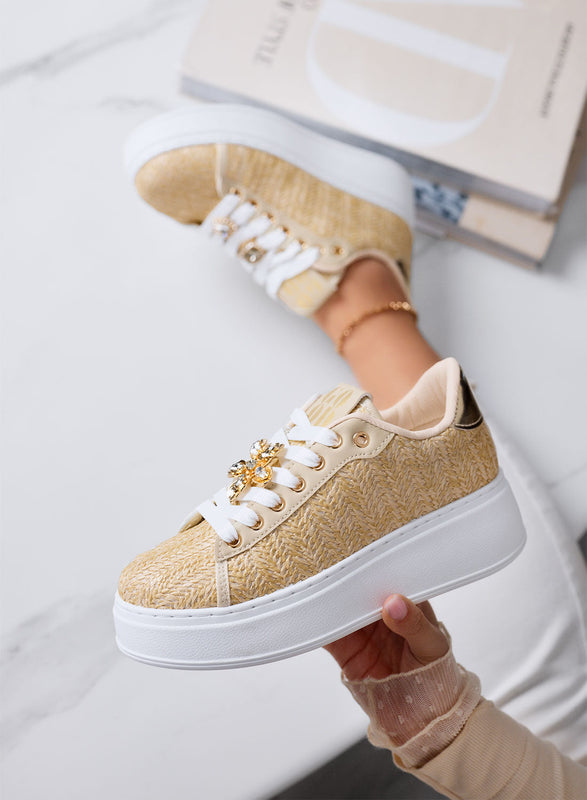 MARISA - Beige platform sneakers with jewel embellishment