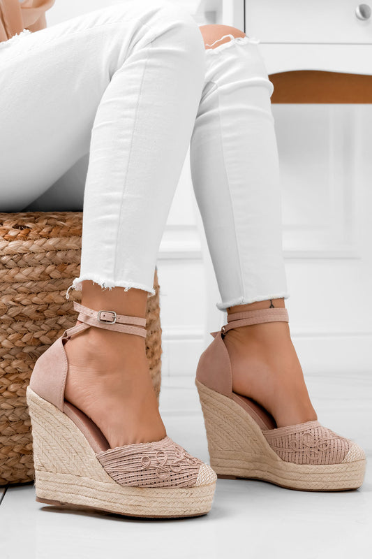RORY - Nude embroidered espadrilles with wedges