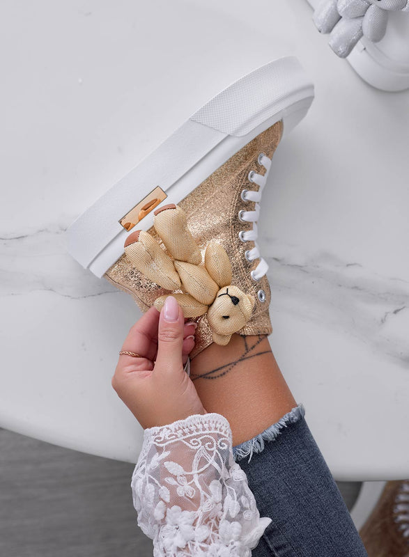 MARICA - Zapatillas doradas laminadas con peluche teddy