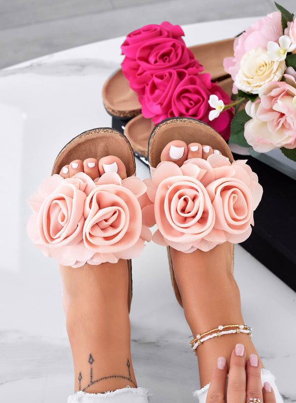 SUMMER - Pink slipper sandals with applied flowers