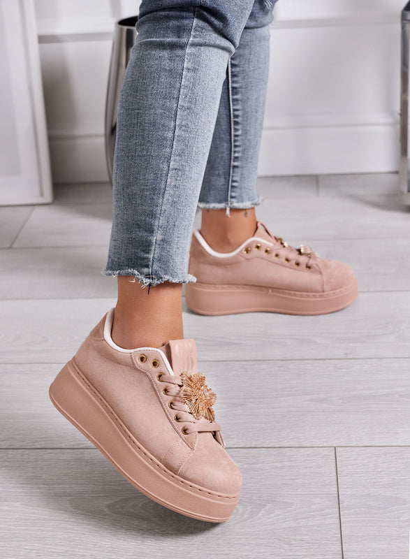 GRACE - Sneakers Donna rosa con Applicazione Gioiello e Suola Platform