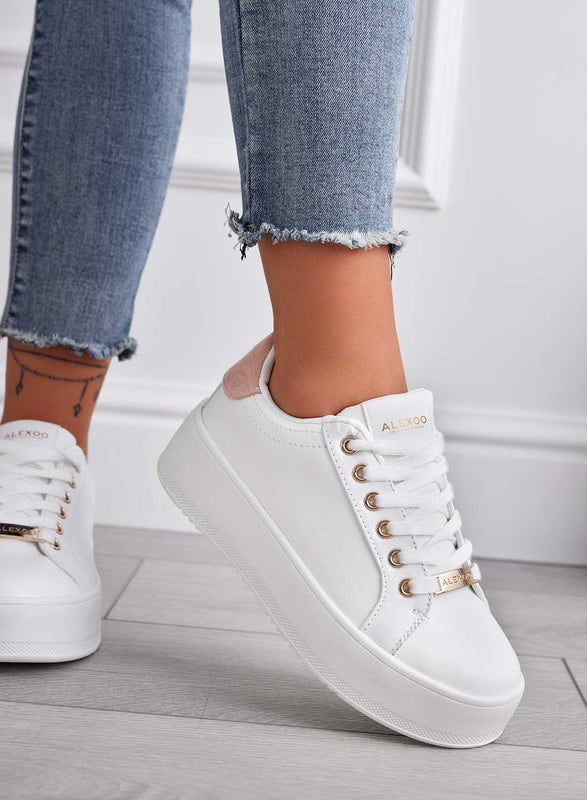 CARRY - White sneakers with gold trim and pink back