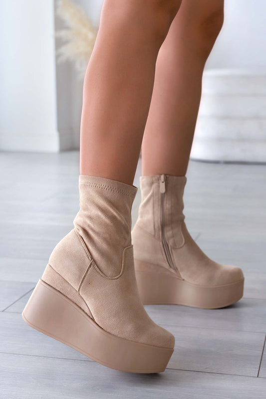 MIAA - Alexoo beige suede wedge ankle boots