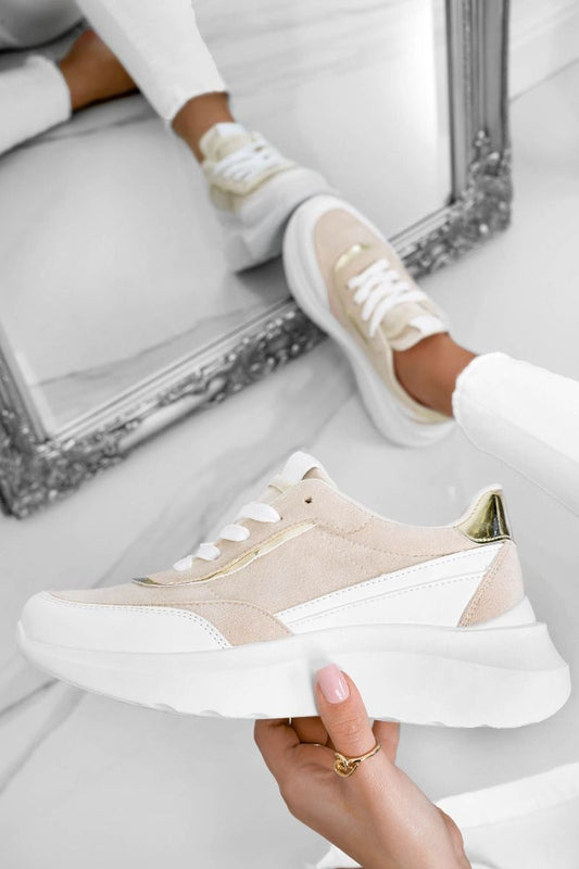 DONATA - White sneakers with beige details