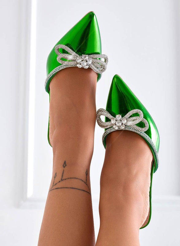 IVANA - Alexoo green mules pumps with rhinestone bow