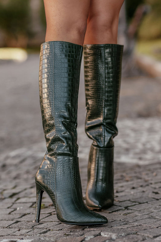 BRENDA - Alexoo green boots with crocodrile print high heel