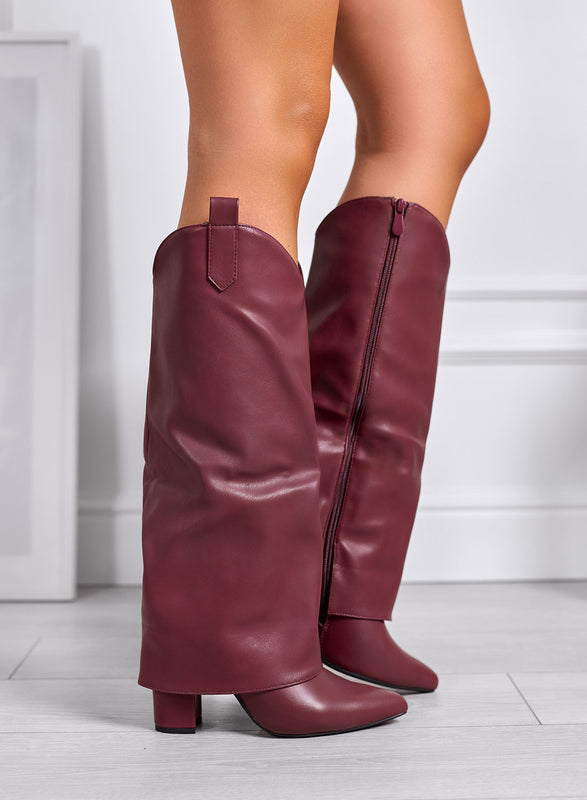 MEGAN - Bordeaux camper boots with cuff and high heel