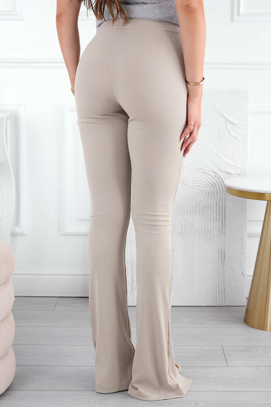 Beige ribbed trousers with slit