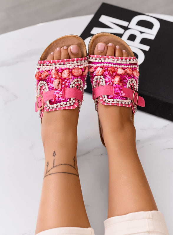 POLLY - Sandalias fucsia con aplicaciones y hebilla dorada