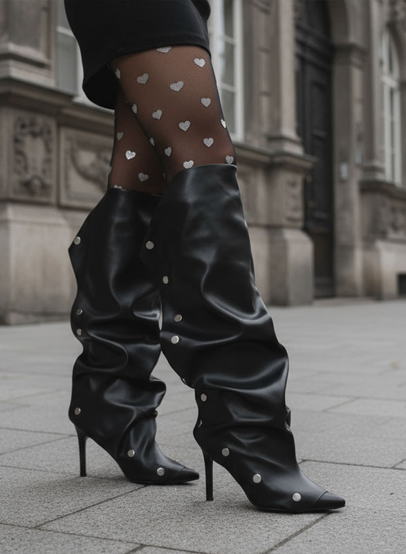 BENNY - Botas altas negras con fruncido y tacón de aguja