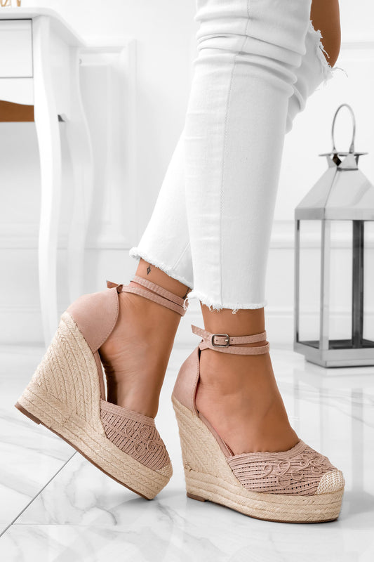 RORY - Nude embroidered espadrilles with wedges