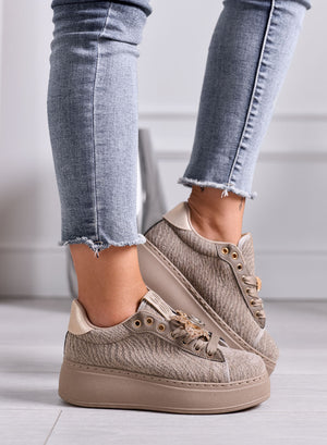 NINFA - Mud platform sneakers in laminated fabric with jewel embellishment