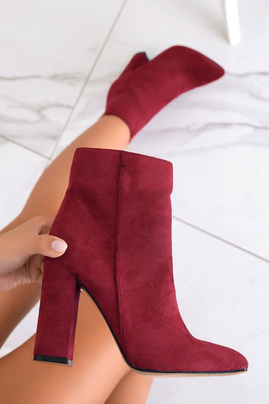 DORIS - Burgundy suede ankle boots with high heels