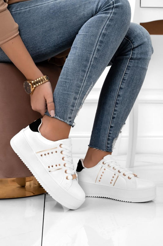 MORENA - White sneakers with gold studs and black back detail