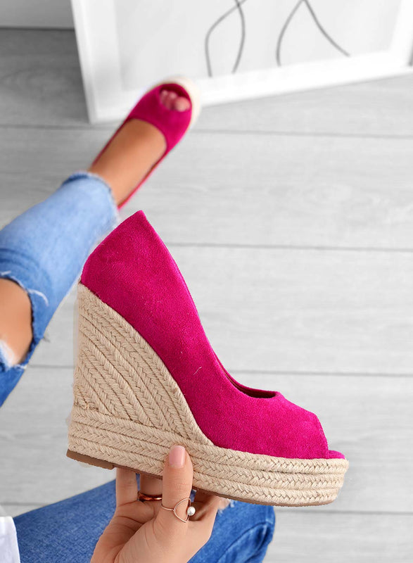 CLEO - Fuchsia suede espadrilles with wedge
