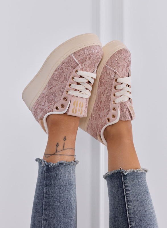 SERENA - Sneakers Donna rosa con Pizzo e Suola Platform