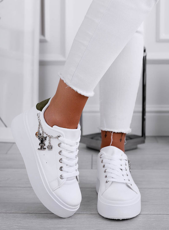 MARBELLA - White sneakers with green back and gold charms