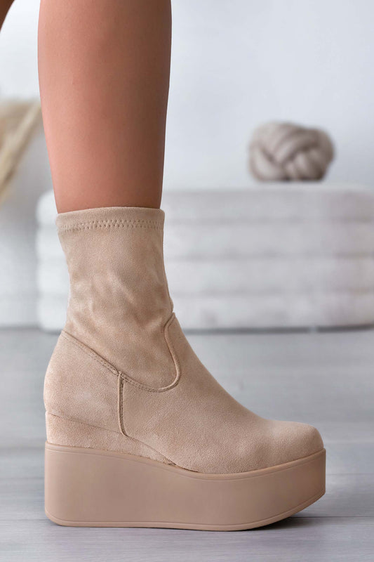 MIAA - Alexoo beige suede wedge ankle boots