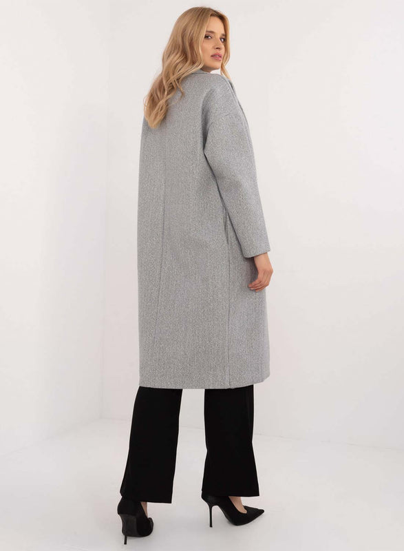 Elegant long gray coat with buttons