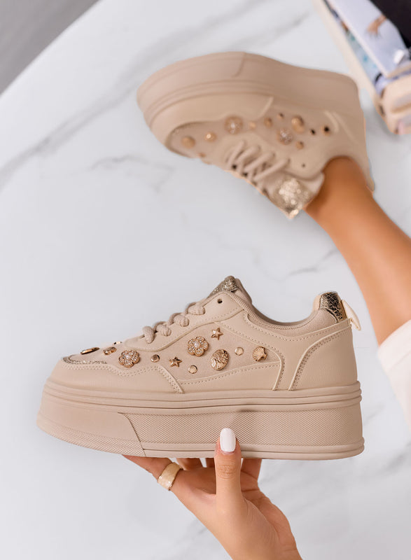 AIDA - Sneakers platform fango con decorazioni oro