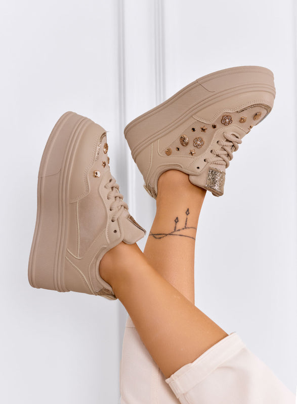 AIDA - Sneakers platform fango con decorazioni oro