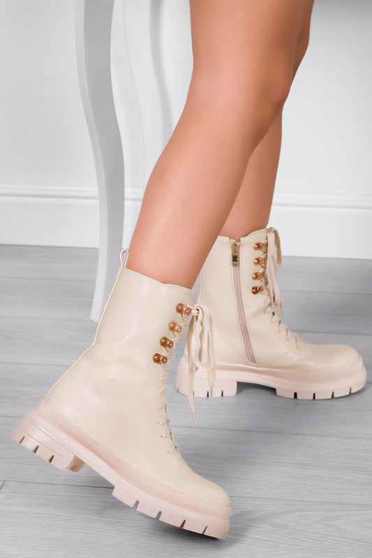 MARA - Alexoo beige ankle boots with laces