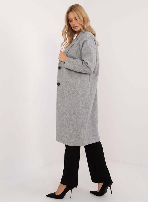 Elegant long gray coat with buttons