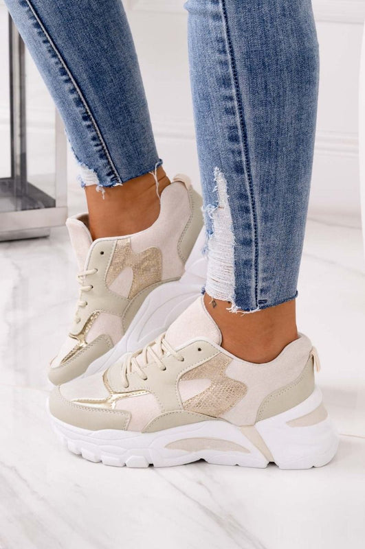 IRMA -  Beige sneakers with chunky sole and golden details