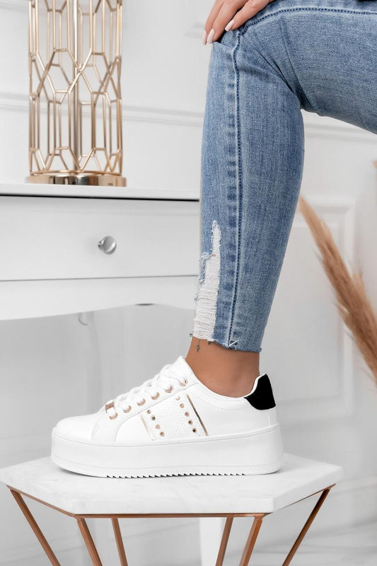 MORENA - White sneakers with gold studs and black back detail