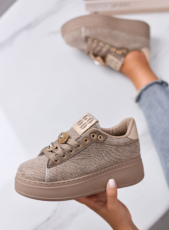 NINFA - Mud platform sneakers in laminated fabric with jewel embellishment