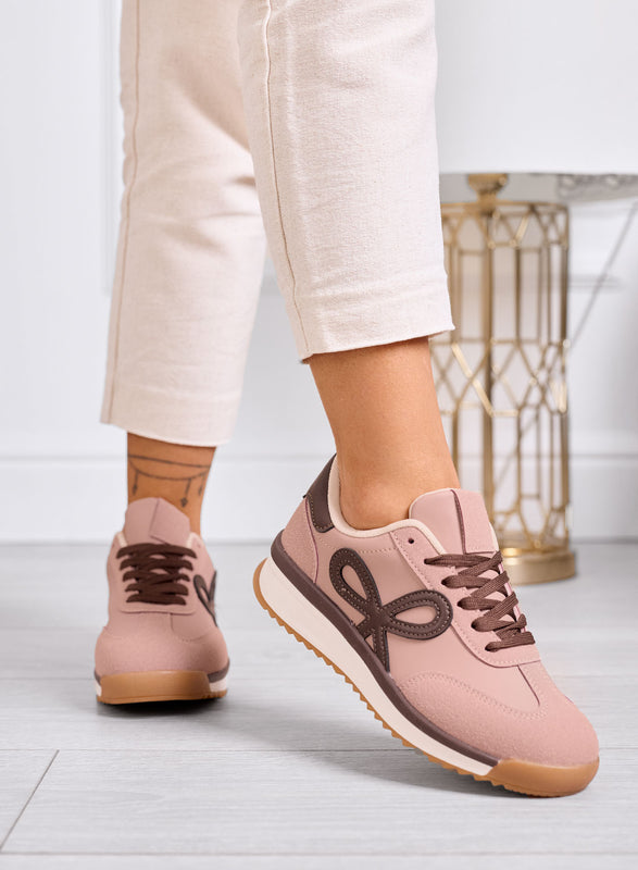 DIAZ - Pink sneakers with brown bow and two-tone sole