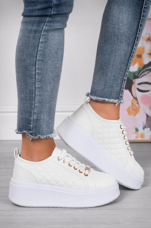 DALILA - Cream sneakers with quilted details and chunky sole