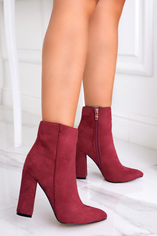 DORIS - Burgundy suede ankle boots with high heels