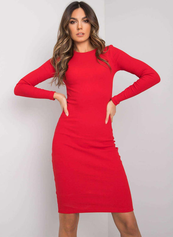 Red ribbed bodycon dress