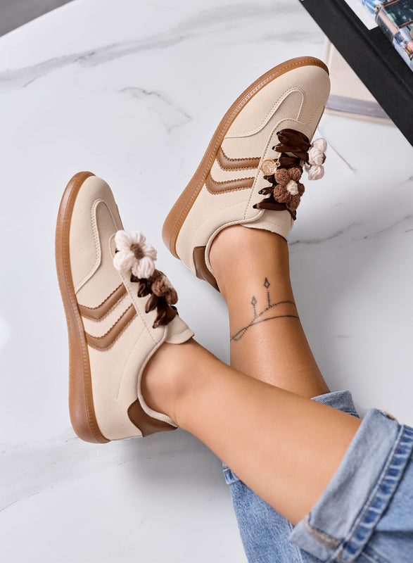 MELISSA - Sneakers beige e camel con fiori crochet