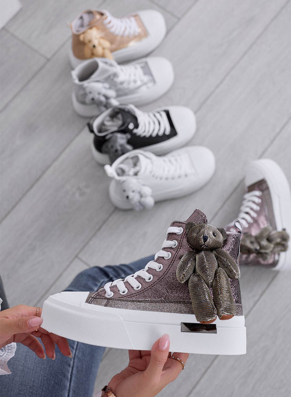 MARICA - Zapatillas laminadas en bronce con peluche teddy