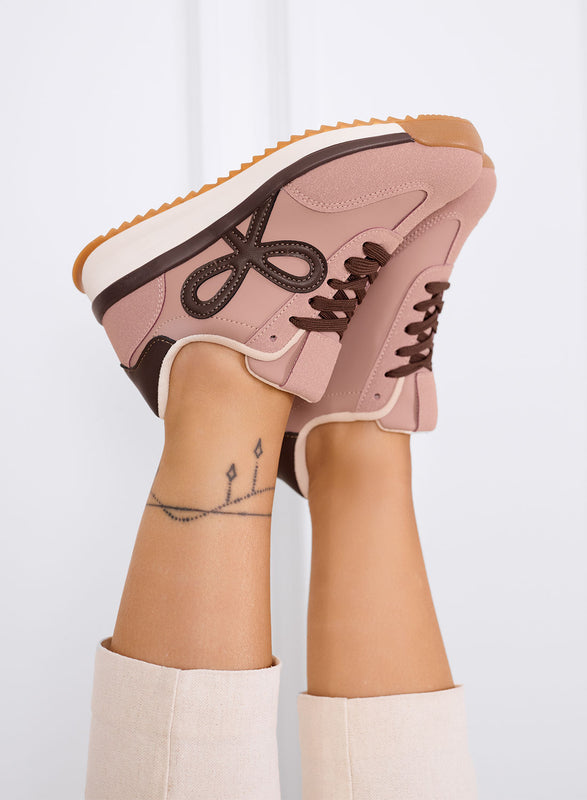 DIAZ - Pink sneakers with brown bow and two-tone sole