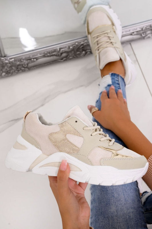 IRMA -  Beige sneakers with chunky sole and golden details