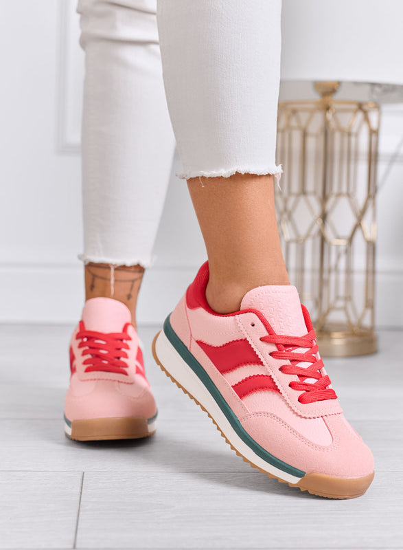 BIELLA - Pink fabric sneakers with red details and rubber sole