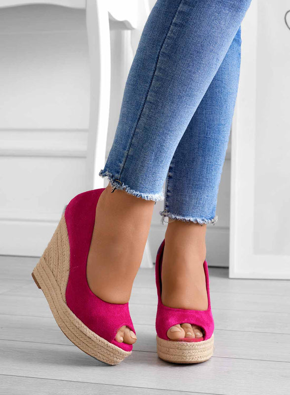 CLEO - Fuchsia suede espadrilles with wedge