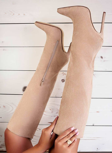 LOLA - Bottes beiges Alexoo à talons hauts aiguilles