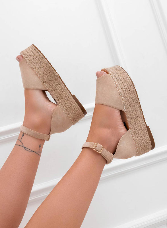 LICIA - Alexoo beige suede espadrilles with wedge and strap